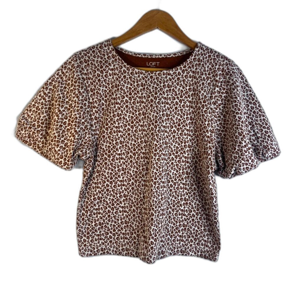LOFT Outlet Top Leopard Statement Puff Sleeve Animal Print‎ Boho Casual Size XSP